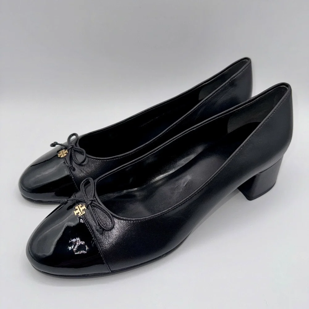 Tory Burch Cap-Toe Pump‎ Women's Size 10.5 Black Leather Patent